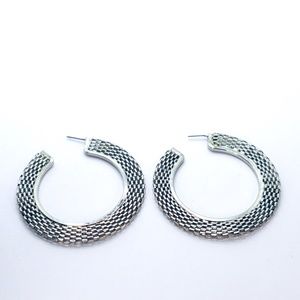 Silver Plated Hoop Earrings Open Work Fashion Large Women